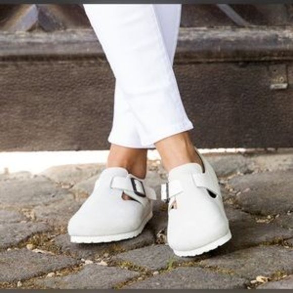 White Leather Birkenstock London Mules/Clogs